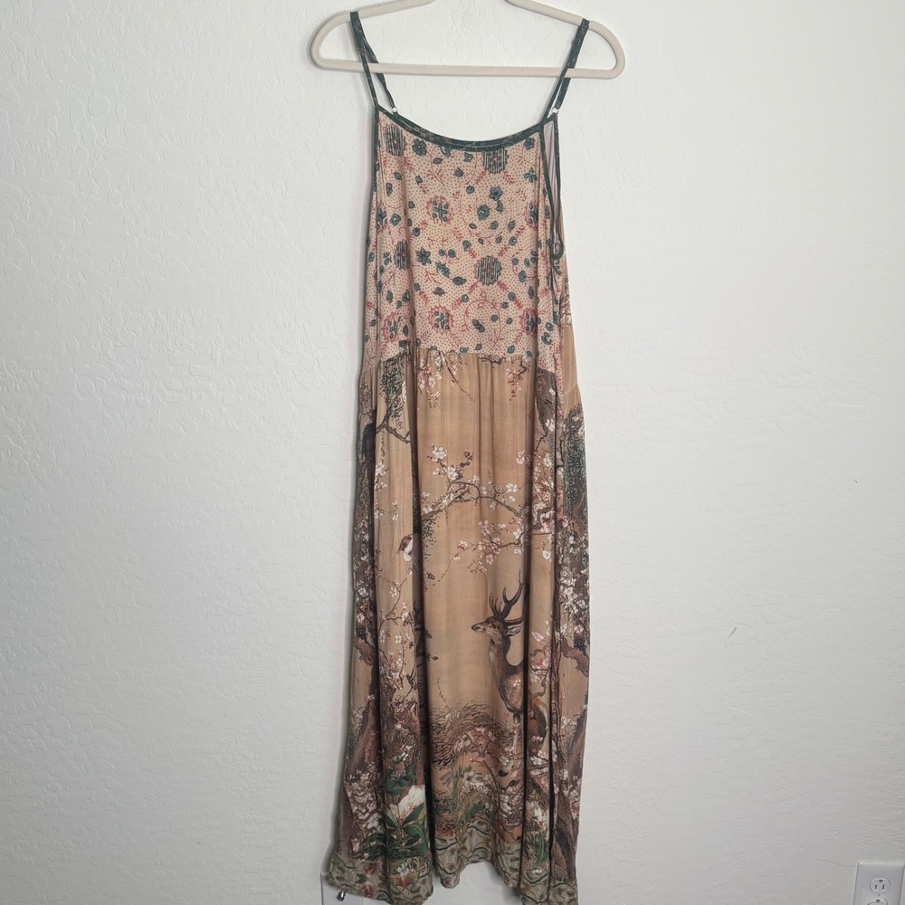 Market of Stars Deer & Moon Floral Boho Slip Maxi Dress L/XL Boho Whimsical